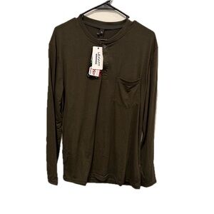 Lexiart Men's Dark Green Long Sleeve Henley With Pocket M NWT!